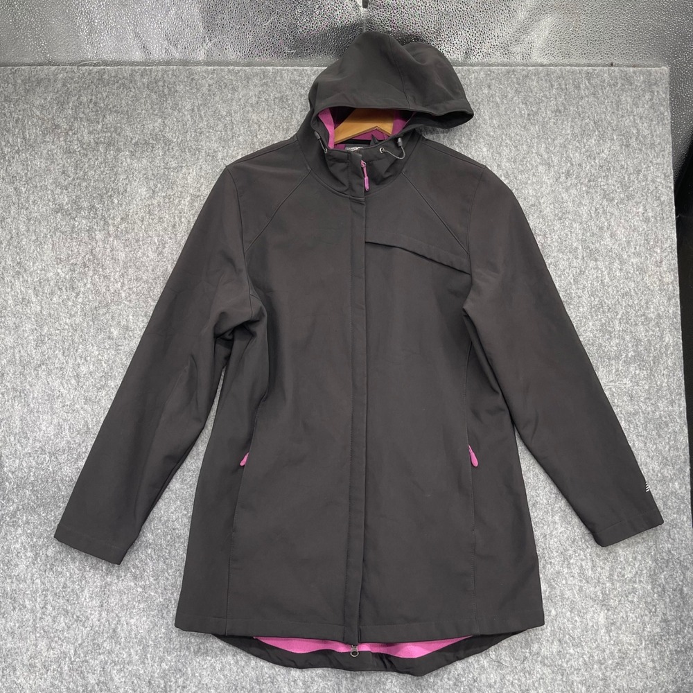 New Balance Jacket Womens Large Softshell Hooded Black Pink Fleece Lined